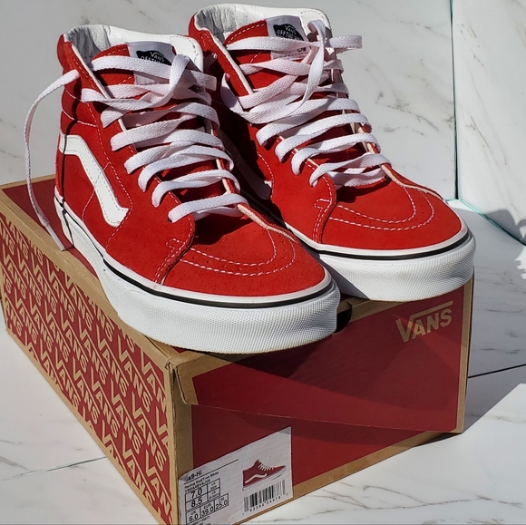 Red Sk8-Hi Vans Hi-Top Shoes - Picture 1 of 4